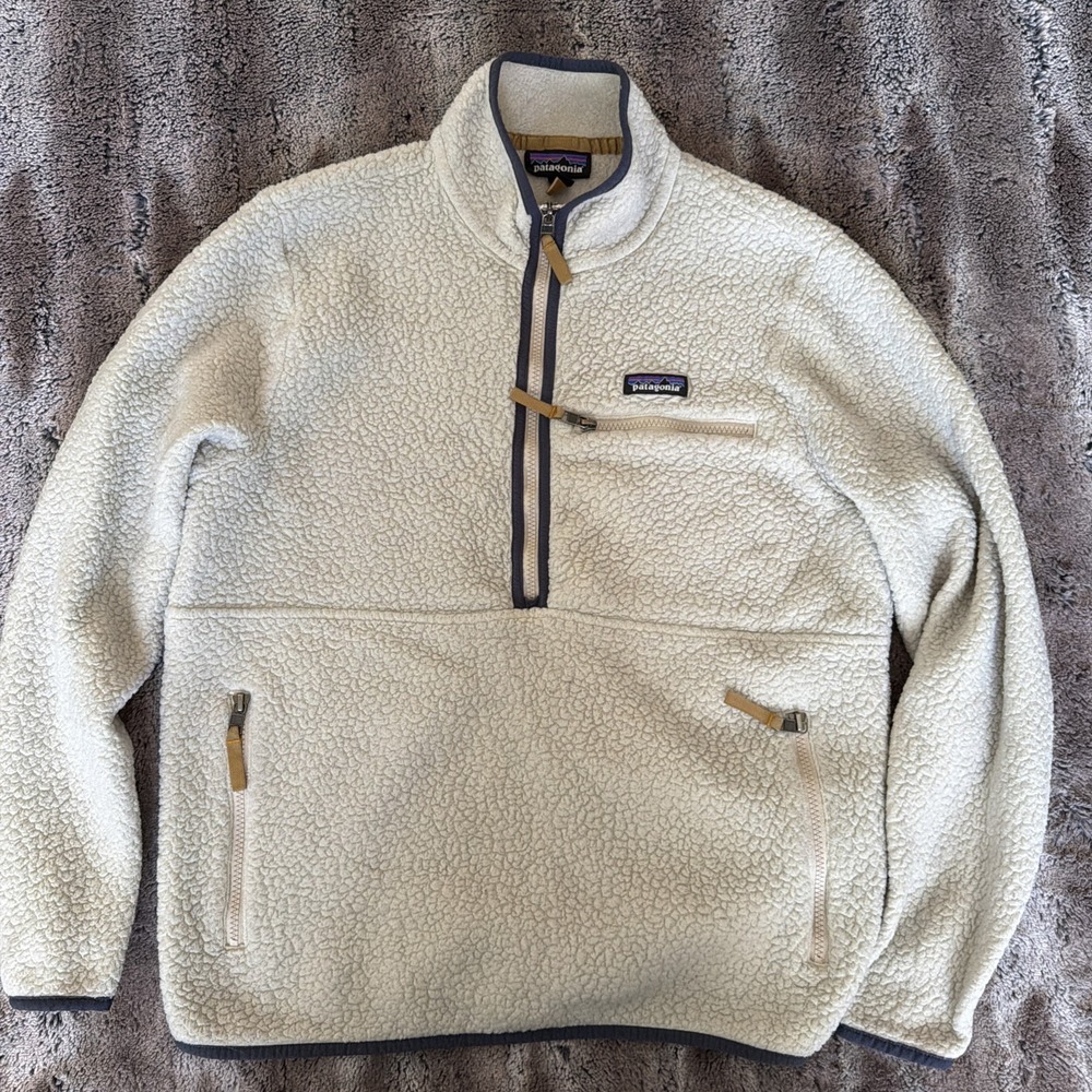 Patagonia Marsupial Fleece Retro Pile Pullover Jacket Women's Cream Half Zip Lg